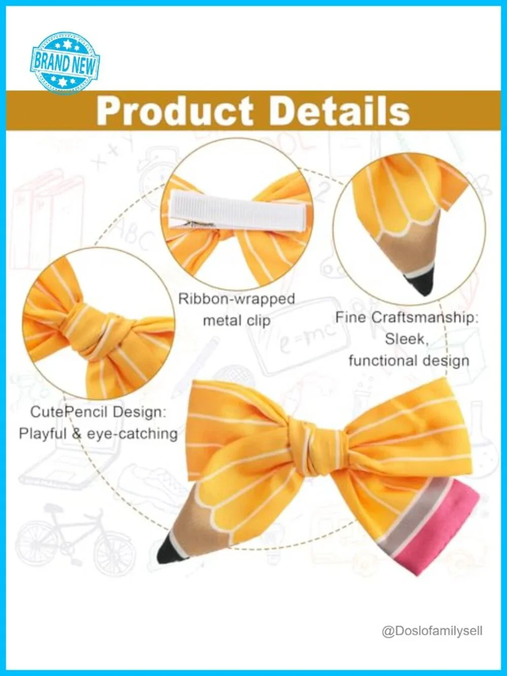 4 Pack Pencil Bow Headband Set Hair Accessories Clips Scrunchies Socks